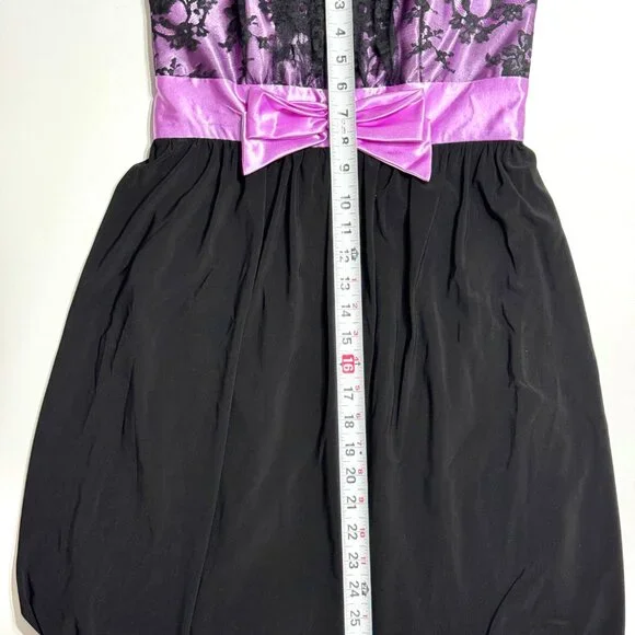 Vtg Y2K Gunne Sax Strapless Dress Bubble Hem Purple Bow Lace Prom Party Lavender - Picture 12 of 15